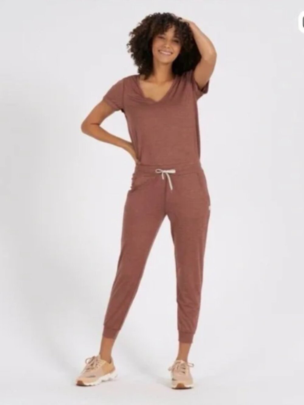Vuori All Day Jumpsuit Terracotta Heather Brown XS Extra-Small Romper EUC Pocket